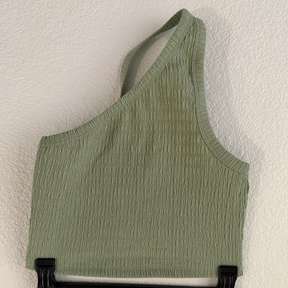 American Eagle Outfitters One-Shoulder Ribbed Crop Top in Sage Green